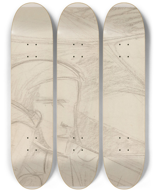 Triptych art skateboard deck of Richard Nicolas Roland Holst Gedeelte Van Een Compostie Met Twee Koppen by Richard Nicolaus Roland Holst (1868-1938)
