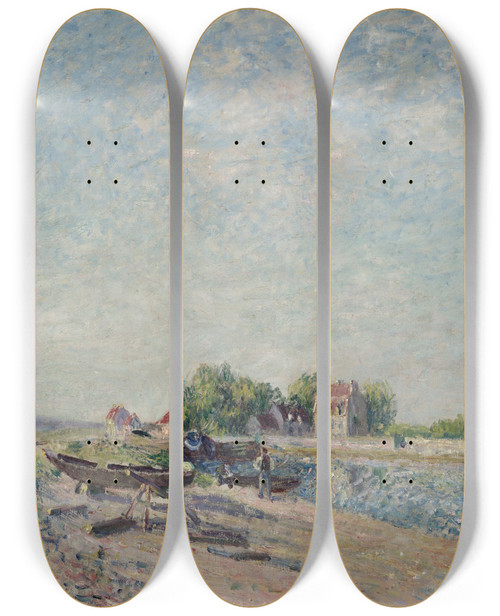 Triptych art skateboard deck of Alfred Sisley Saintmamms Loing Canal by Alfred Sisley (1840-1899)