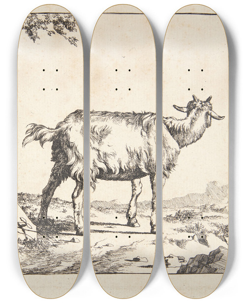 Triptych art skateboard deck of Marcus De Bye Titelblad Til Geder Og Gedebukke by Marcus de Bye (1638-1688)