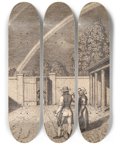 Triptych art skateboard deck of Christoffer Wilhelm Eckersberg En Dobbelt Regnbue Illustration Til Linearperspectiven Tavle V by Christoffer Wilhelm Eckersberg (1783-1853)