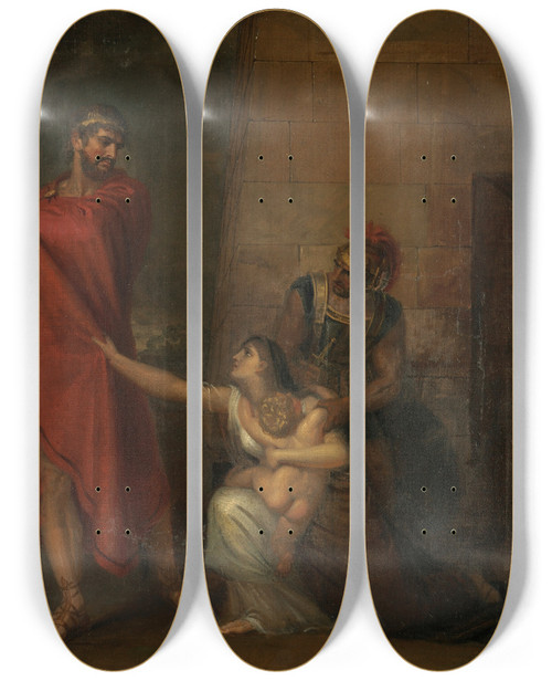 Triptych art skateboard deck of George Dawe Andromache Imploring Ulysses To Spare The Life Of Her Son by George Dawe (1781-1829)