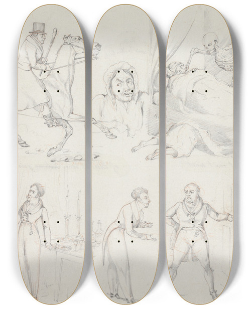 Triptych art skateboard deck of Henry Thomas Alken Symptoms Of Cant Wait Of Cometo Ther Glass Of Blood Bonegoing Against Time Of The Reduced List Of Out Of Cash18181822 by Henry Thomas Alken (1785-1851)
