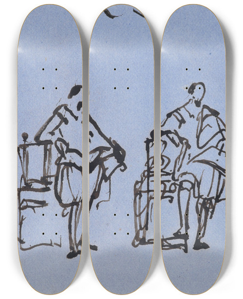 Triptych art skateboard deck of Nicaise De Keyser Two Postures_1 by Nicaise De Keyser (1813-1887)