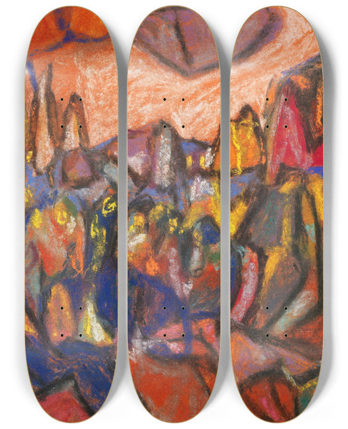 Triptych art skateboard deck of Adolf Hlzel Komposition_6 by Adolf Holzel (1853-1934)