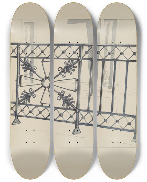 Triptych art skateboard deck of Arelia Arbo Iron Gate And Fence_4 by Arelia Arbo