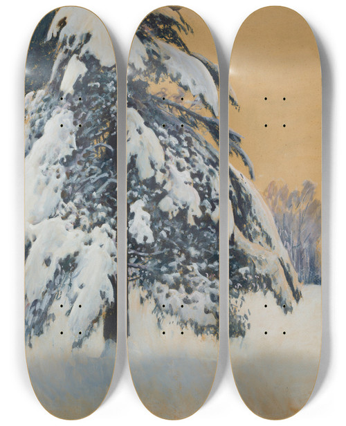Triptych art skateboard deck of Julian Falat Cap Of Snow by Julian Falat (1853-1929)