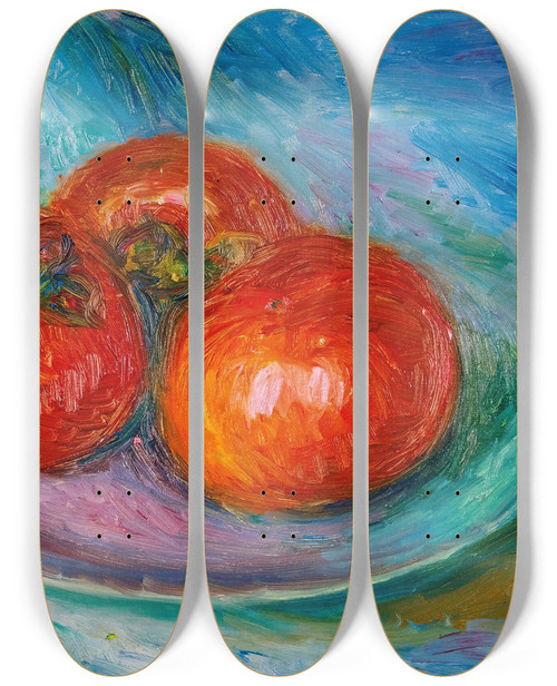 Triptych art skateboard deck of William James Glackens Three Tomatoes_1 by William James Glackens (1870-1938)