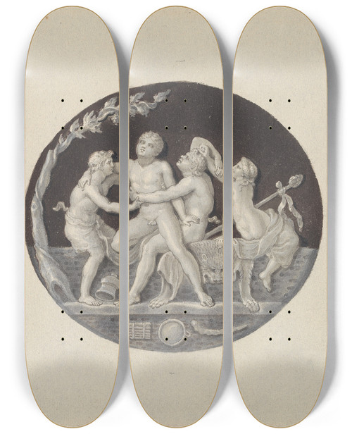 Triptych art skateboard deck of Edward Francis Burney Bacchanalia_2 by Edward Francis Burney (1760-1848)