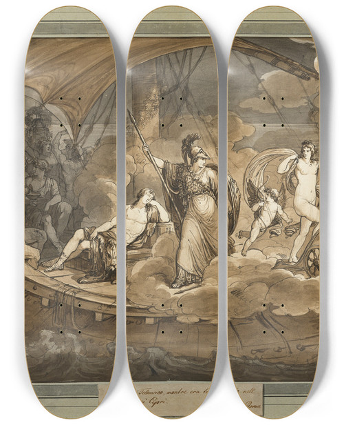 Triptych art skateboard deck of Bartolomeo Pinelli The Dream Of Telemachus From The Adventures Of Telemachus Book 4 by Bartolomeo Pinelli (1781-1835)