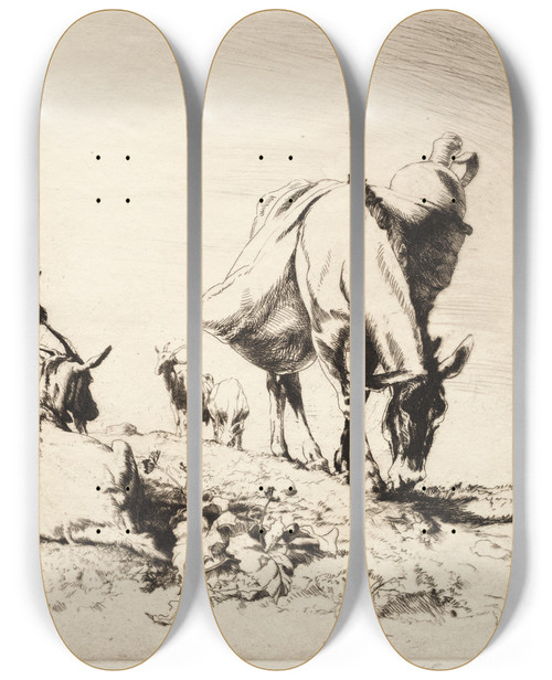 Triptych art skateboard deck of Henry Keller A Roadside In Spain by Henry Keller (1869-1949)