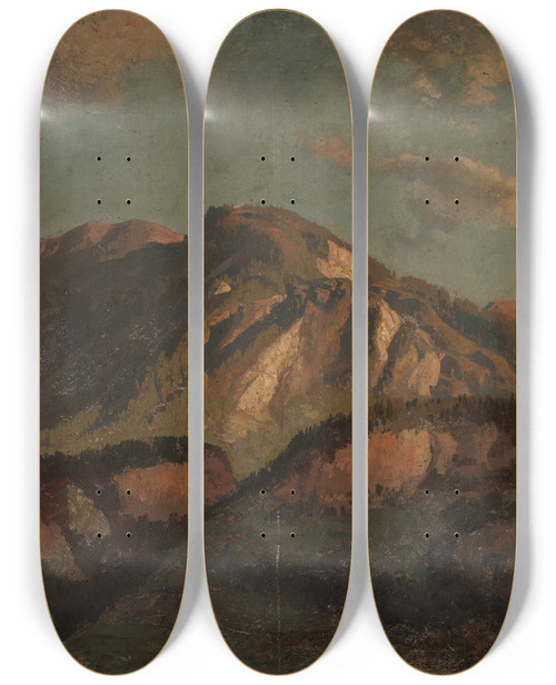 Triptych art skateboard deck of Johann Wilhelm Schirmer Bergrcken Wohl In Graubnden by Johann Wilhelm Schirmer (1807-1863)