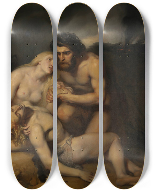 Triptych art skateboard deck of Edouard Dujardin Adam And Eve Discover The Dead Body Of Abel by Edouard Dujardin (1817-1889)