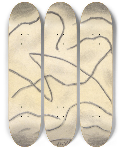 Triptych art skateboard deck of Abraham Walkowitz Rhythmic Lines Danceabstraction_1 by Abraham Walkowitz (1878-1965)