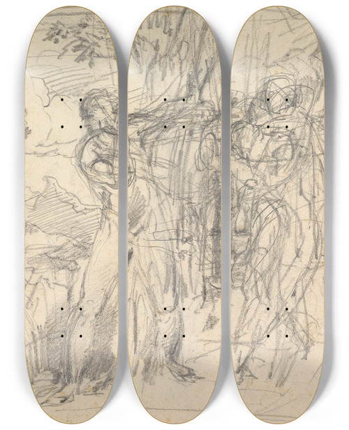 Triptych art skateboard deck of George Richmond Studies Of A Mans Right Leg After Titian And A Profile For Comusthe Measure by George Richmond (1809-1896)