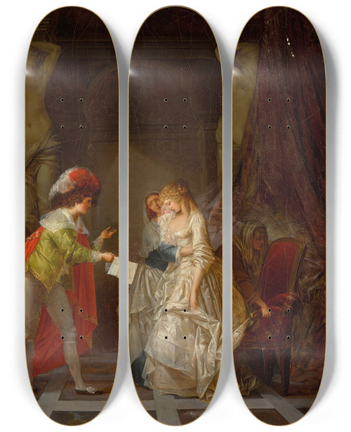 Triptych art skateboard deck of Jeanbaptiste Mallet The Letter by Jean-Baptiste Mallet (1759-1835)