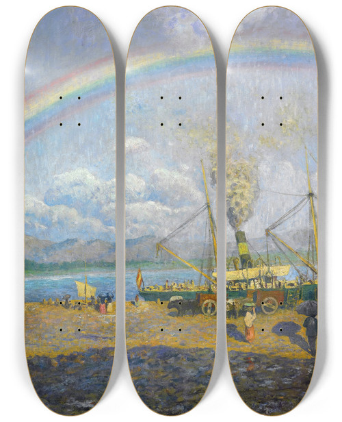 Triptych art skateboard deck of Daro De Regoyos The Downpour Santoa Bay by Daro de Regoyos (1857-1913)