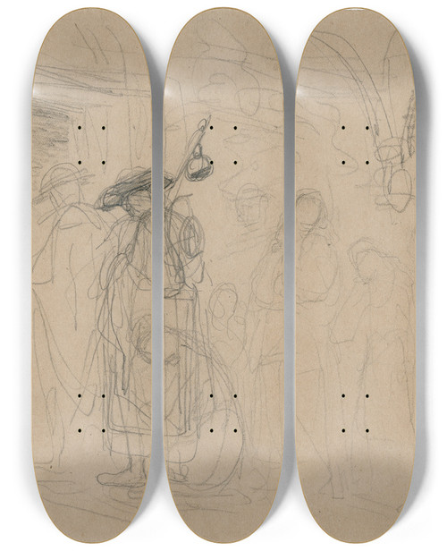 Triptych art skateboard deck of Matthijs Maris Maria En Josef Gaan Met Jezus De Tempel In by Matthijs Maris (1839-1917)