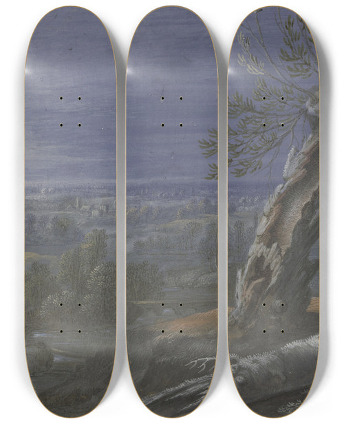Triptych art skateboard deck of Johann Nikolaus Gassner Weite Landschaft Mit Regenbogen by JOHANN NIKOLAUS GASSNER (1637)