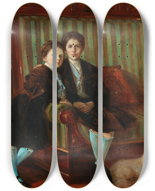 Triptych art skateboard deck of Wilhelm Trbner Siblings by Wilhelm Trubner (1851-1917)