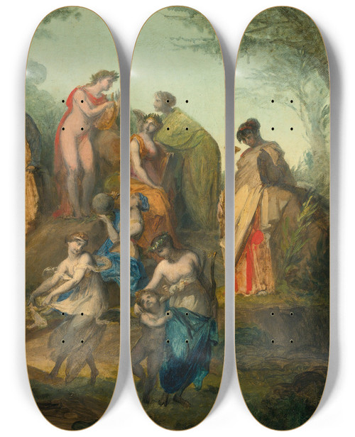 Triptych art skateboard deck of Pierrepaul Prudhon Apollo And The Nine Muses On Mount Parnassus by Pierre-Paul Prud'hon (1758-1823)