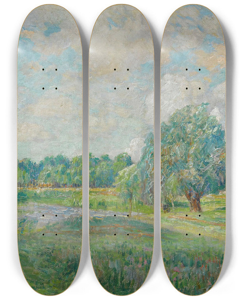 Triptych art skateboard deck of Emile Claus Le Saule by Emile Claus (1849-1924)