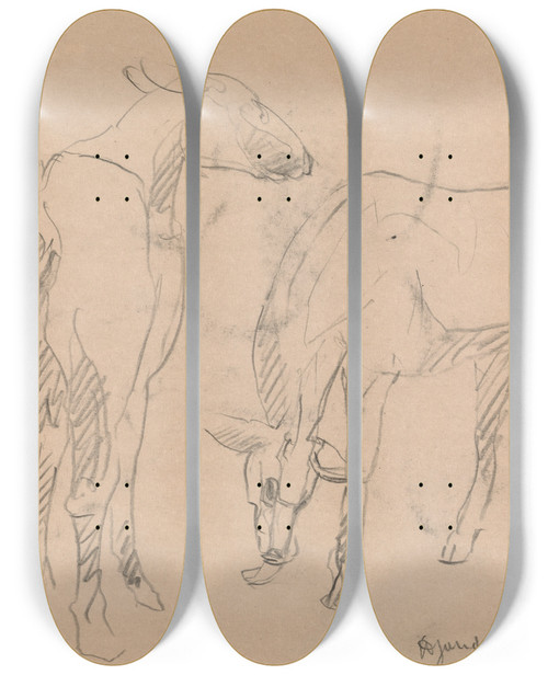 Triptych art skateboard deck of Henri Gaudierbrzeska Two Goats by Henri Gaudier-Brzeska (1891-1915)