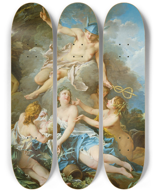 Triptych art skateboard deck of Franois Boucher Mercury Confiding The Infant Bacchus To The Nymphs by Francois Boucher (1703-1770)