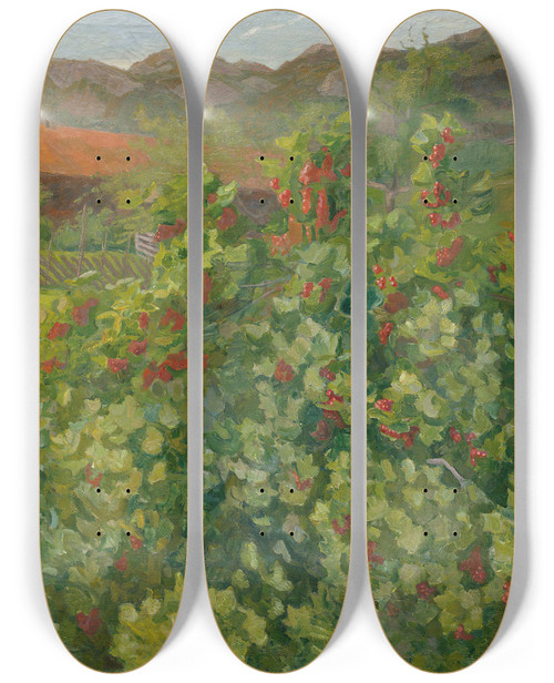 Triptych art skateboard deck of Thorvald Erichsen The Currant Bush by Thorvald Erichsen (1868-1939)
