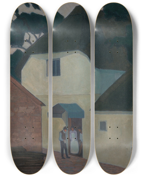 Triptych art skateboard deck of Robert Polhill Bevan The Caller At The Mill by Robert Polhill Bevan (1865-1925)