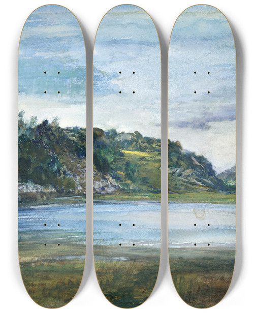 Triptych art skateboard deck of John La Farge Paradise Rocksstudy At Paradise Newport Rhode Island by John La Farge (1835-1910)
