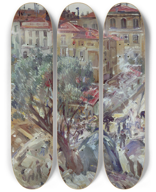 Triptych art skateboard deck of Lovis Corinth New Building In Monte Carlo by Lovis Corinth (1858-1925)