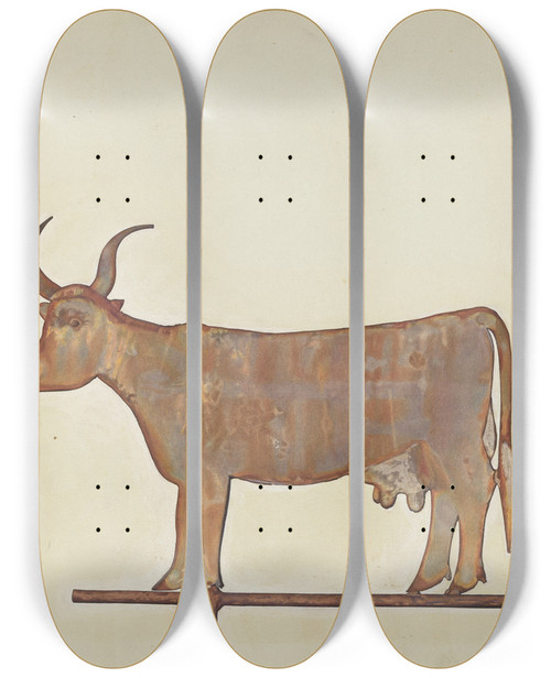 Triptych art skateboard deck of Wynna Wright Cow Weather Vane by Wynna Wright