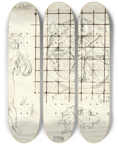 Triptych art skateboard deck of David Humbert De Superville The Belvedere Antonous And A Man Bound To A Wheel His Head Repeated by David Humbert De Superville (1770-1849)