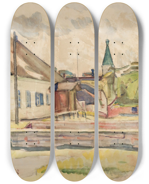 Triptych art skateboard deck of Balder Tomasberg View Of Paldiski by Balder Tomasberg (1897-1919)