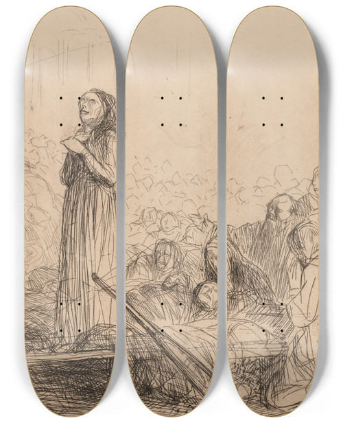 Triptych art skateboard deck of Jeanlouis Forain The Miracle Before The Blessed Sacrament by Jean Louis Forain (1852-1931)