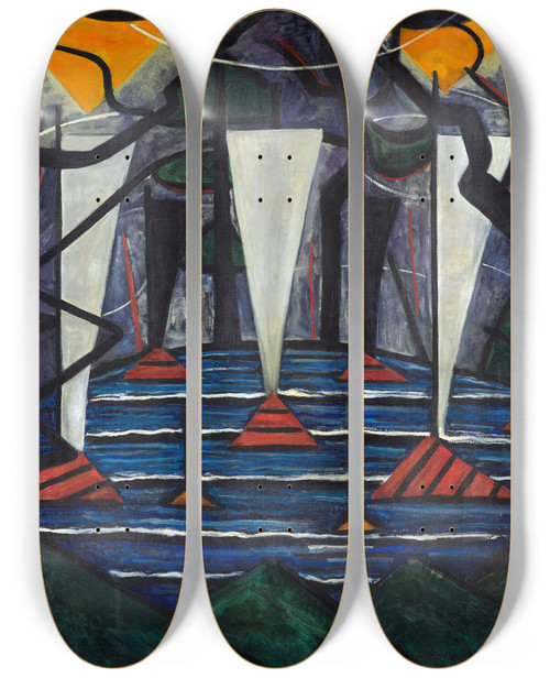 Triptych art skateboard deck of Jacoba Van Heemskerck Composition No 23 by Jacoba Van Heemskerck (1876-1923)