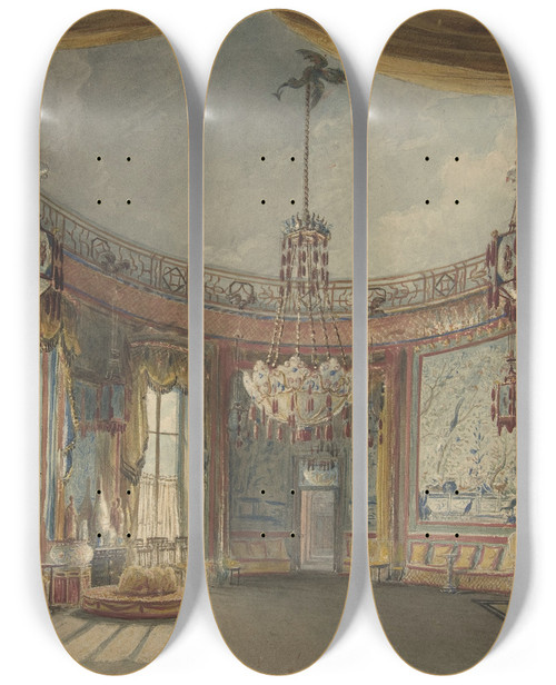 Triptych art skateboard deck of Augustus Charles Pugin The Saloon Brighton Pavilion by Augustus Charles Pugin (1762-1832)