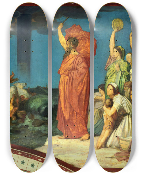 Triptych art skateboard deck of Hippolyte Flandrin Moses Commanding The Waters To Close Upon The Egyptian Host by Hippolyte Flandrin