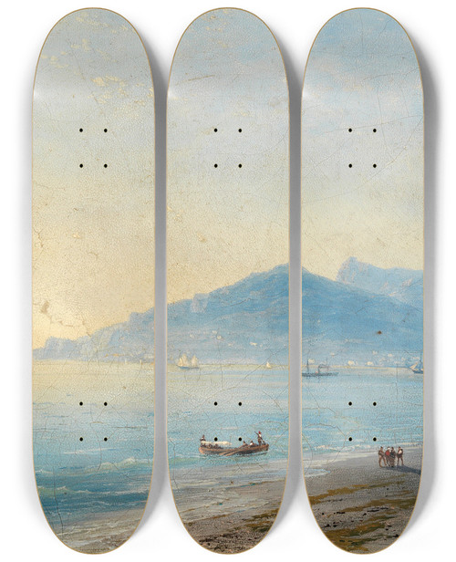 Triptych art skateboard deck of Ivan Konstantinovich Aivazovsky The Bay Of Yalta With The Magobi And Ai Petri Mountains by Ivan Konstantinovich Aivazovsky (1817-1900)