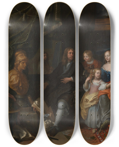 Triptych art skateboard deck of Charles Le Brun Everhard Jabach 16181695 And His Family by Charles Le Brun (1619-1690)