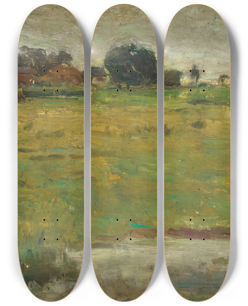 Triptych art skateboard deck of Edward Stott Study In October by Edward Stott (1855-1918)