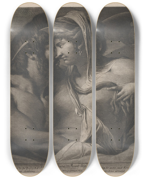 Triptych art skateboard deck of James Barry Jupiter And Juno On Mount Ida by James Barry (1741-1806)