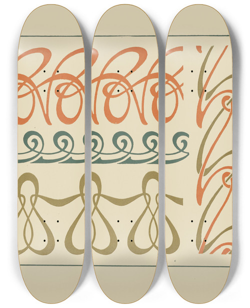 Triptych art skateboard deck of Maurice Pillard Verneuil Abstract Design Based On Curvilinear Shapes_2 by Maurice Pillard Verneuil (1869-1942)