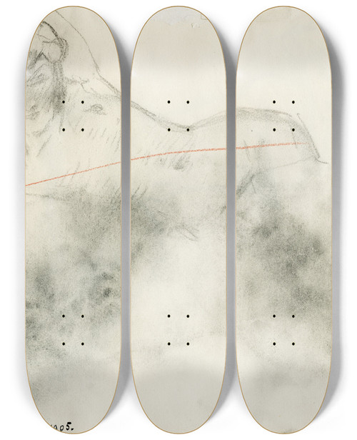 Triptych art skateboard deck of Isaac Israls Vooroverliggend Vrouwelijk Naakt 2 by Isaac Israels (1865-1934)