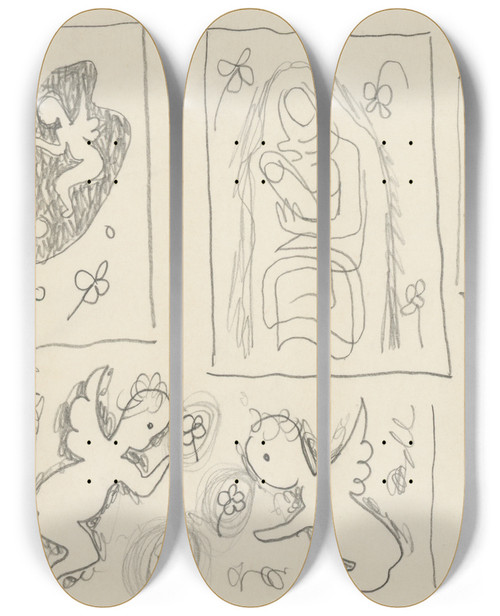 Triptych art skateboard deck of Mikul Galanda Tdie Materstva A Anjeli by Mikulas Galanda (1895-1938)