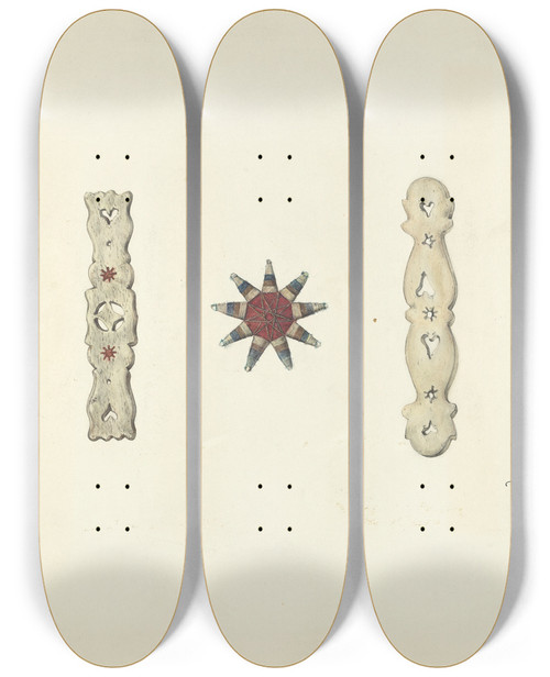 Triptych art skateboard deck of Jerry Guinta Hair Ornaments by Jerry Guinta
