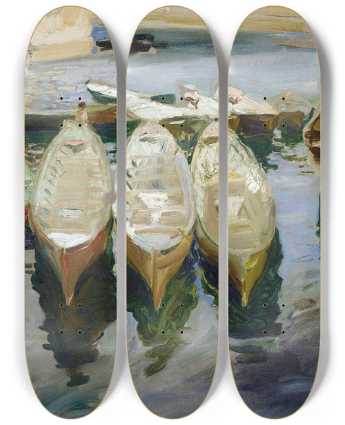 Triptych art skateboard deck of Joaqun Sorolla Puerto De Guetaria Pas Vasco The Basque Port Of Guetaria by Joaquin Sorolla (1863-1923)