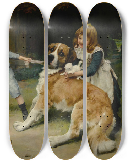 Triptych art skateboard deck of Arthur John Elsley Friend Or Foe by Arthur John Elsley (1860-1952)