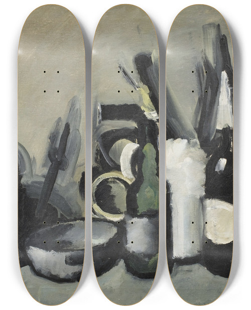 Triptych art skateboard deck of Harald Giersing Still Life With Bottle by Harald Giersing (1881-1927)