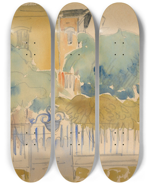 Triptych art skateboard deck of Jean Hippolyte Marchand Maison De Campagne by Jean Hippolyte Marchand (1883-1940)